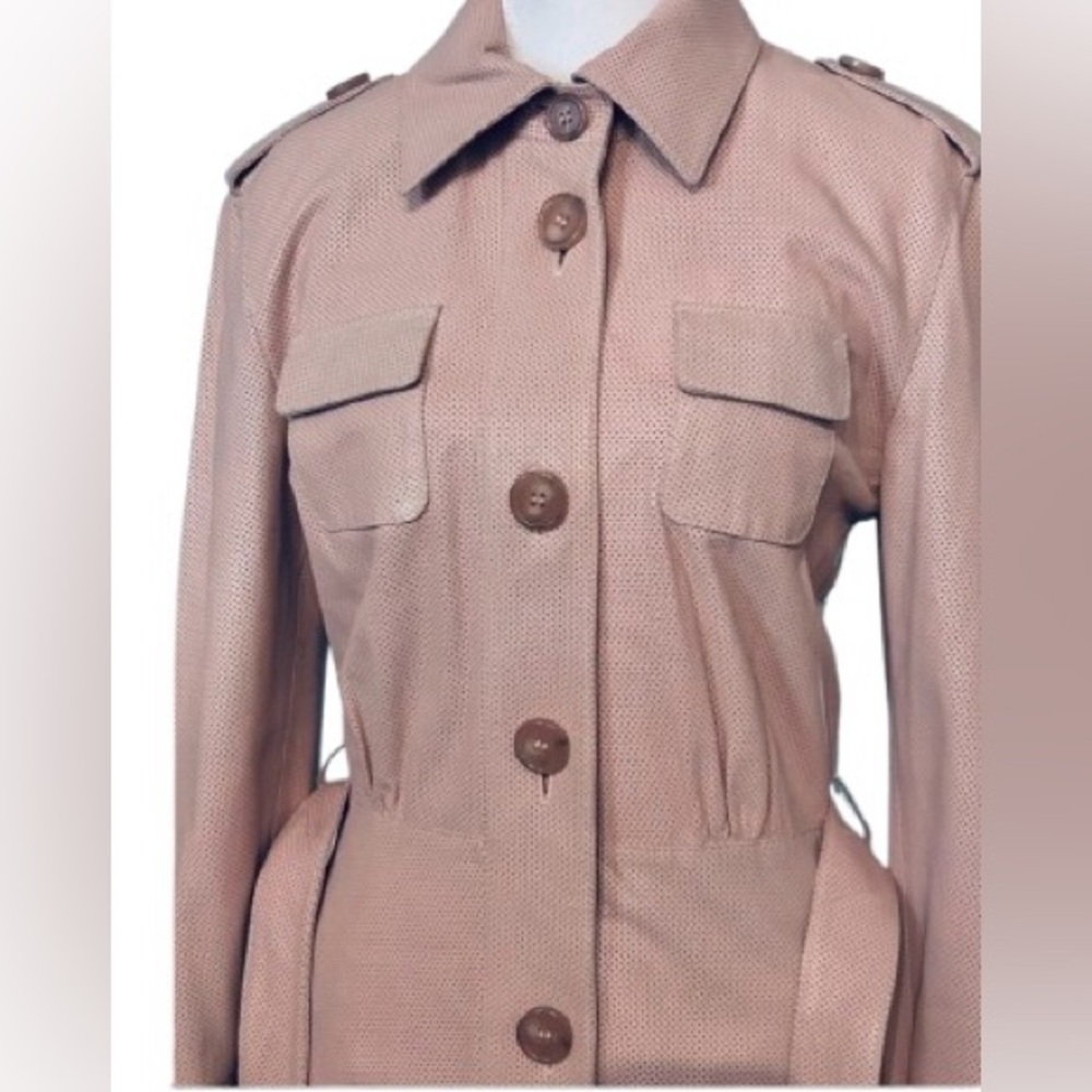 Vintage HUGO BOSS Lamb Leather Pink Peach Trench Coat Belted Waist Extra Small - Picture 11 of 16